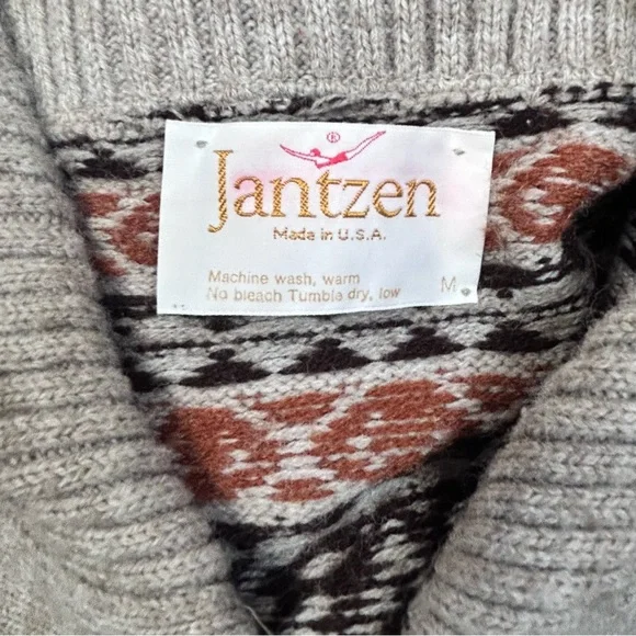 Vintage 80s Fair Isle Button Down Knit Sweater M Nordic Retro Cozy Grandpa - Picture 5 of 6